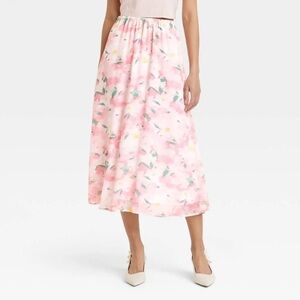 NWT “A New Day” Floral Pink Midi Skirt
